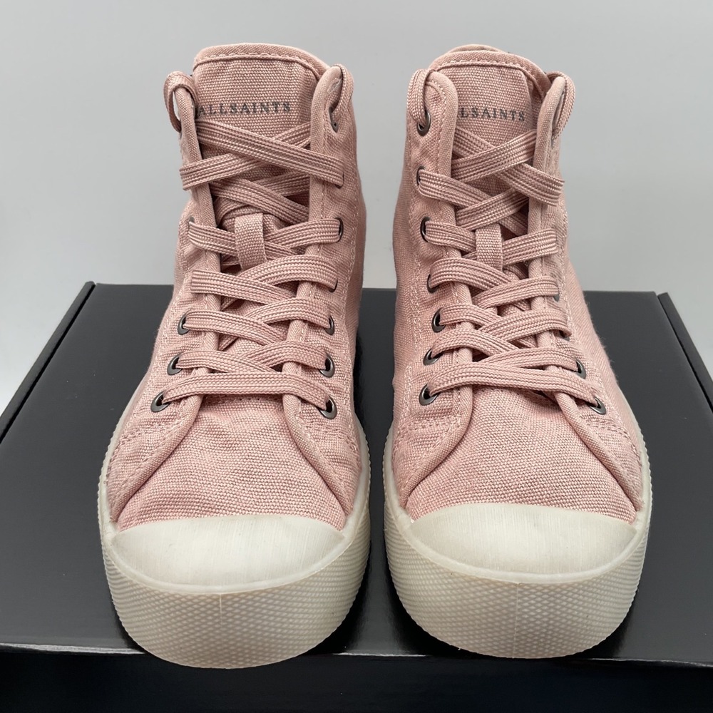 AllSaints Demmy Pink Canvas High Top Sneakers WF524X Womens 8 EU 38